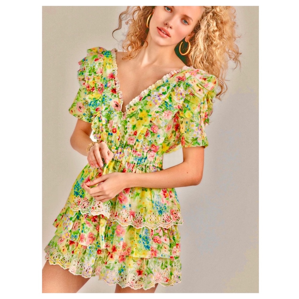 LoveShackFancy Aldina Silk-Blend Mini Dress, Color: Rainbow Skies - Size XS